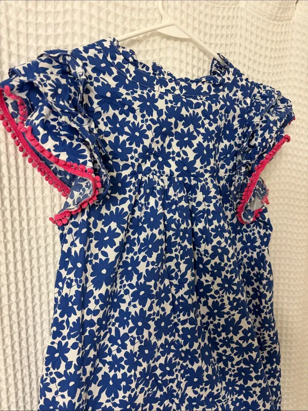 Pinch Blue Floral Mini Dress Ruffle Flutter Sleeves Coquette Babydoll Cotton - Image 8