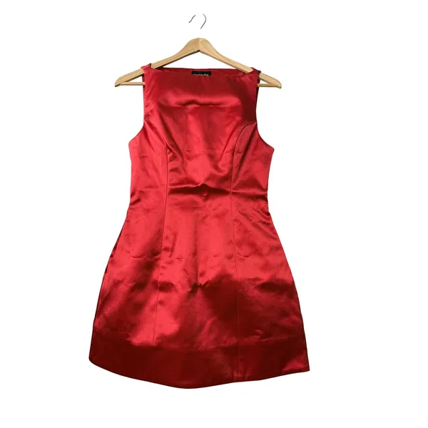 Retrofête Livie Dress Red Satin Boat Neck Mini Cocktail Dress Size S - Image 2