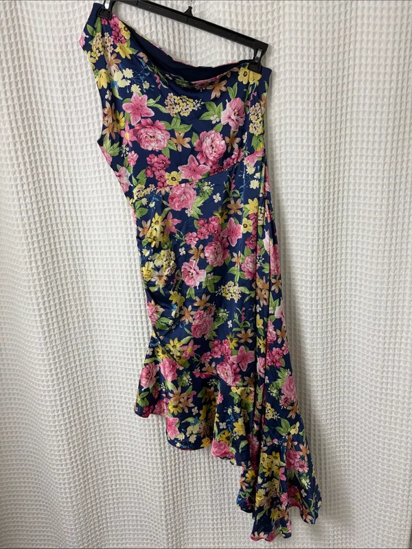 Lulus Divinely Blooming‎ Blue Multi Floral One-Shoulder Midi Dress Medium - Image 10