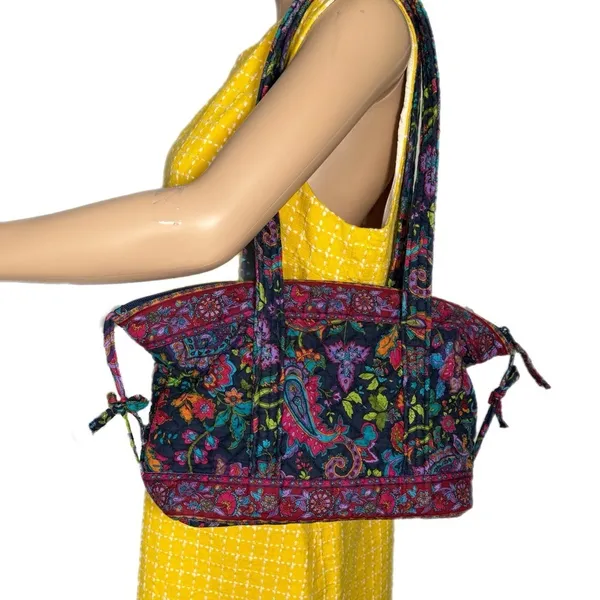 Stephanie Dawn Shoulder Bag Zippered Tote Plum Floral Purse Preppy Boho 14x8x4” - Image 4