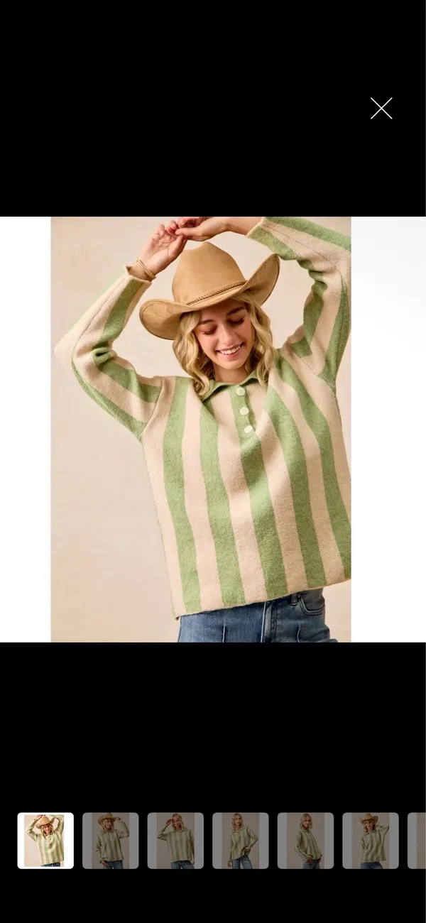 Bibi Olive and Green striped sweater - Image 3