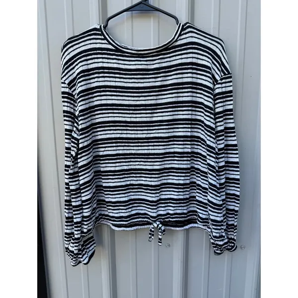 MUDD Womens Black White Striped Stretch Knit Long Sleeve Shirt Top Large - Image 2