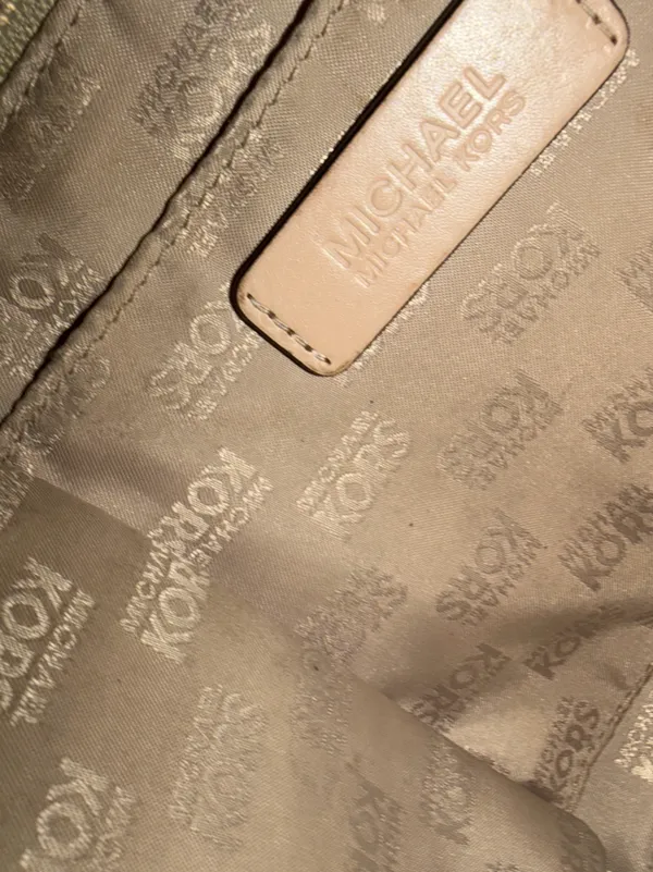 Michael Kors Brown MK Monogram Tote with Beige Handles - Image 9