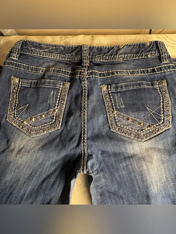Rock & Republic Dark Blue Denim Jeans with Pink Embroidery - Image 11