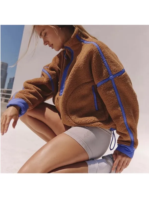 Free People Mountain High Half-Zip Fleece Pullover in Brown Twig Combo - Image 2