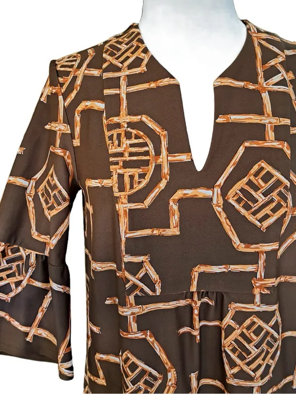 Jude Connally Kerry Bamboo Lattice Brown Jude Cloth Swing Dress Large - Image 4