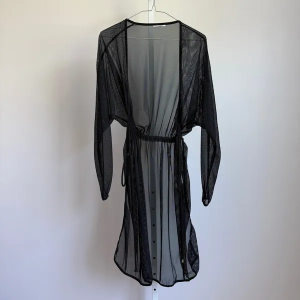 Mesh Beachy Relaxed Moody Goth Sheer Coverup Dress OS Black - Image 4