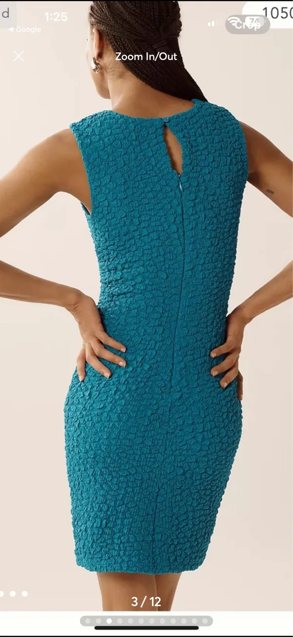 Anthropologie Teal Textured One-Shoulder Dress - Image 3