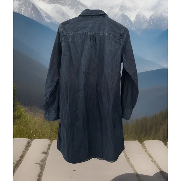 J.Crew Western Blue‎ Chambray Denim Mini Shirt Dress Boho Cowgirl Preppy S - Image 3