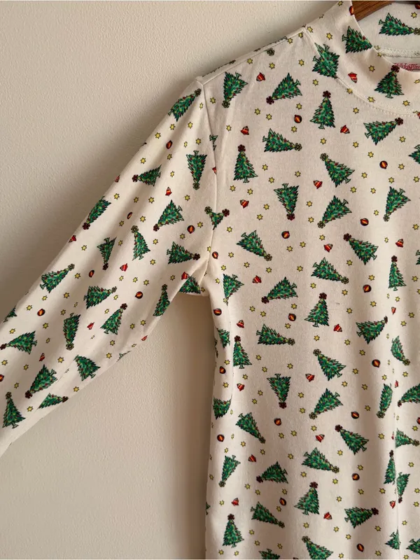 Vintage 90s Holiday Time Christmas Tree Mock Neck Top Long Sleeve Small S - Image 3