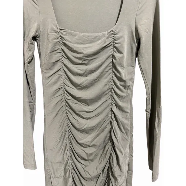 Wilfred Aritzia Lydia Ruched Mini Bodycon Dress‎ Sage Green Women's Size Small - Image 9
