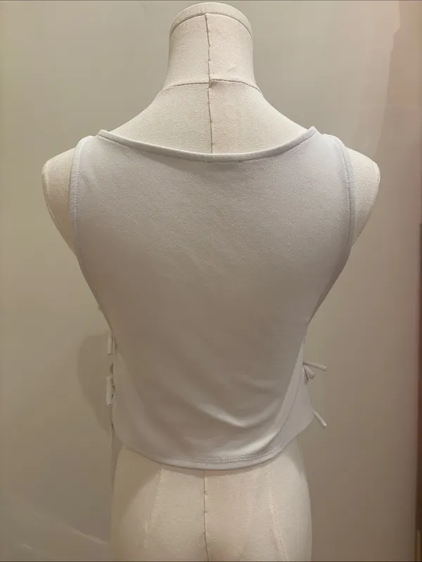 Free People Top White Side Tie V-Neck Tank Boho Size Small - Image 3