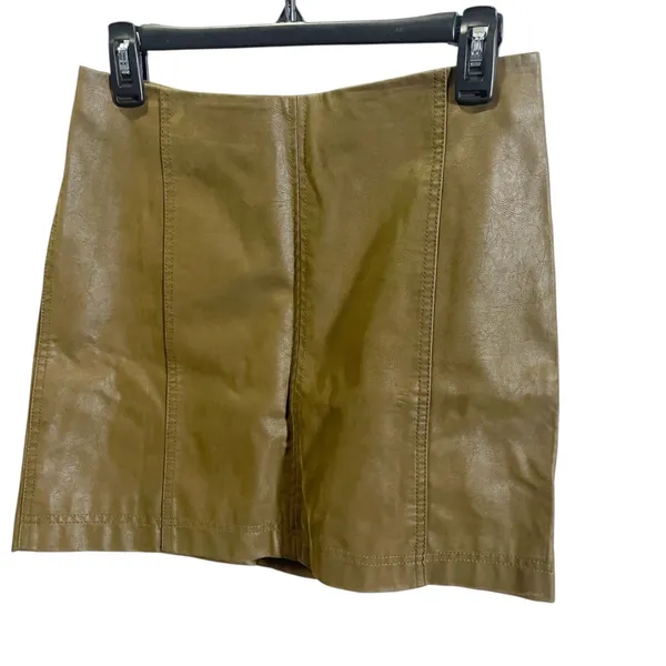 Free People Faux Leather Mini Skirt Size 6 Brown Panel‎ Design - Image 2