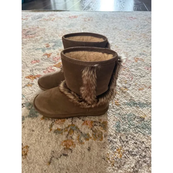 Bearpaw Women Brown Suede Faux Fur Trim Winter Boots Size 7 Flat Mid Calf - Image 5