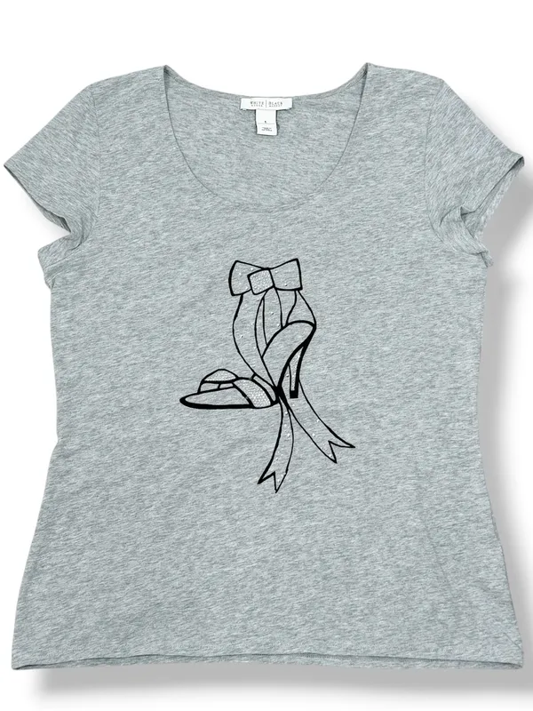 WHBM Studded High Heel Graphic Tee Shirt Grey Large Cap‎ Sleeve Casual Glam - Image 12
