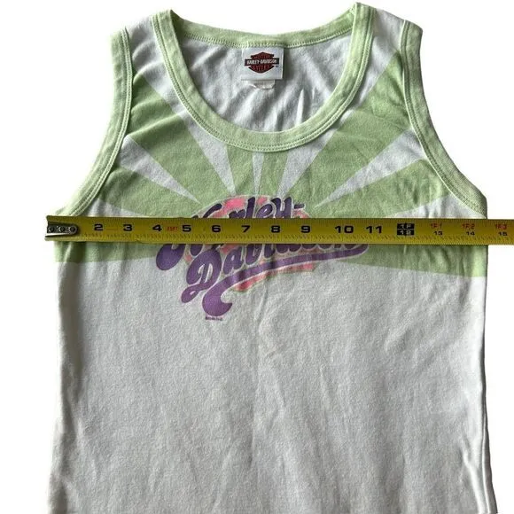Y2K Harley Davidson Women’s S Lettuce Hem Tank Top Pastel‎ Green Retro Preppy - Image 5