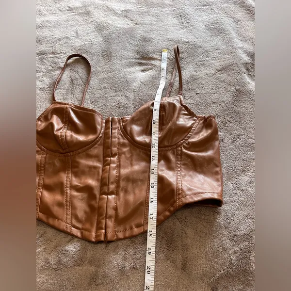 IRIS Vegan Brown Leather Vintage Corset Crop Tank Top Women’s Sz L EUC - Image 7