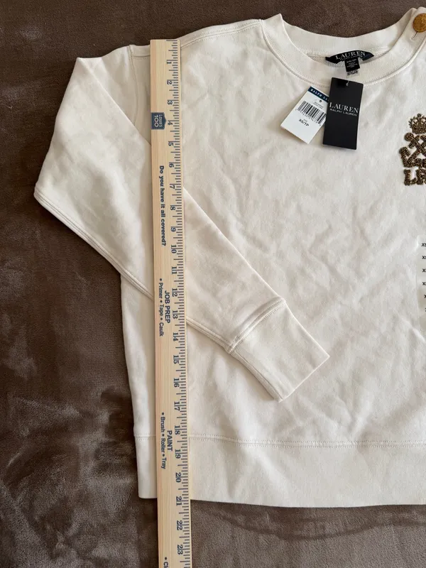 Lauren Ralph Lauren Women’s White Sweater Gold Button Beaded Logo NWT XS - Image 8