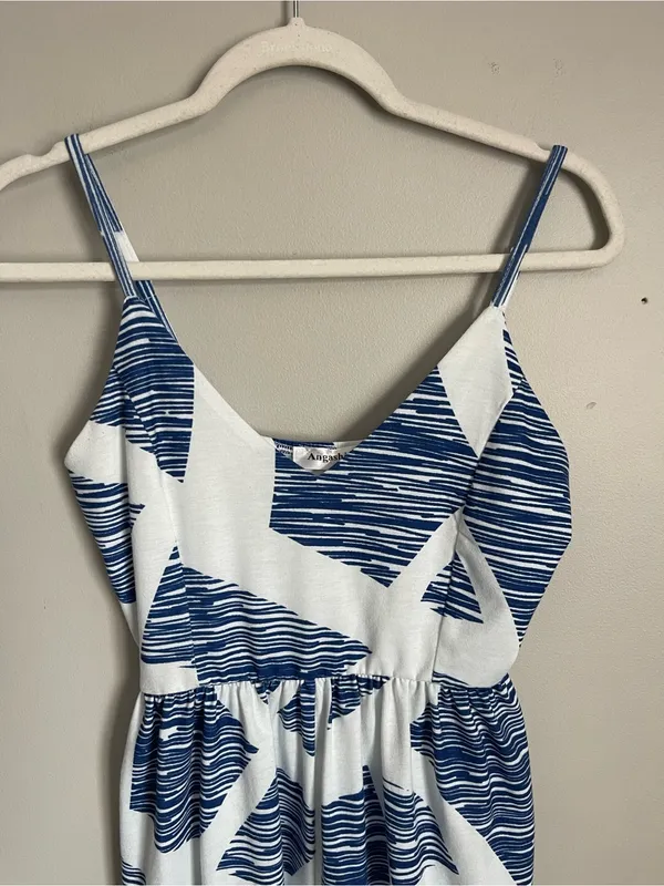ANGASHION Navy Blue and White Graphic Print Romper Sz S - Image 3