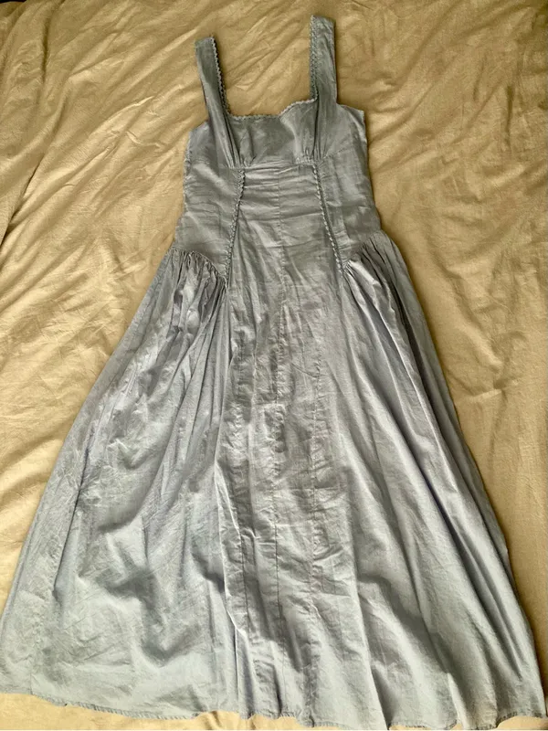 Square Neck Basque Waist Prarie Powder Blue Sleeveless Maxi sun Dress - Image 8
