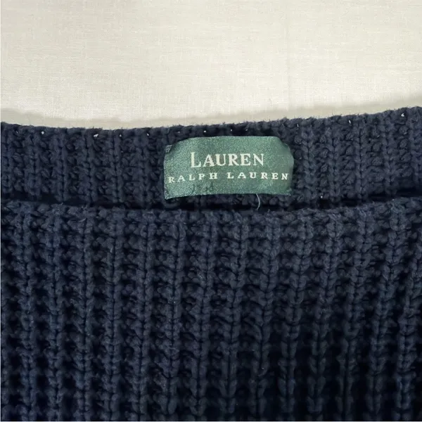 Lauren Ralph Lauren Sweater Womens Blue Chunky Knit Boat Neck 100% Cotton - Image 6