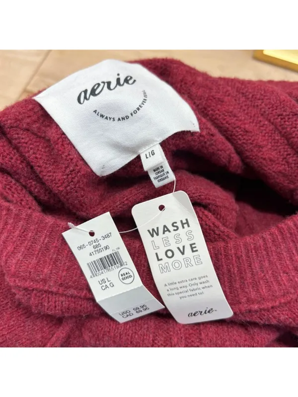 Aerie Burgundy Cable Knit Sweater Size Large NWT Classic Style Oversized Fit - Image 7