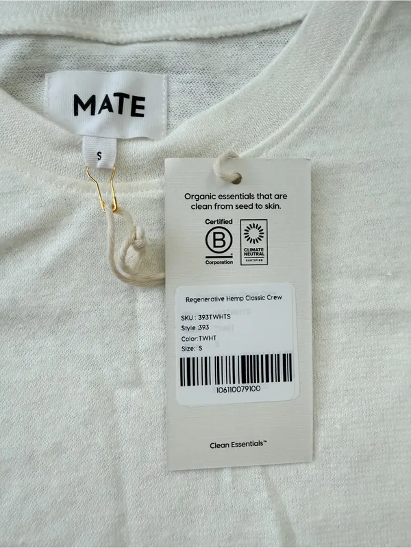 MATE the Label Regenerative Hemp Shrunken Tee S NWT True White - Image 9