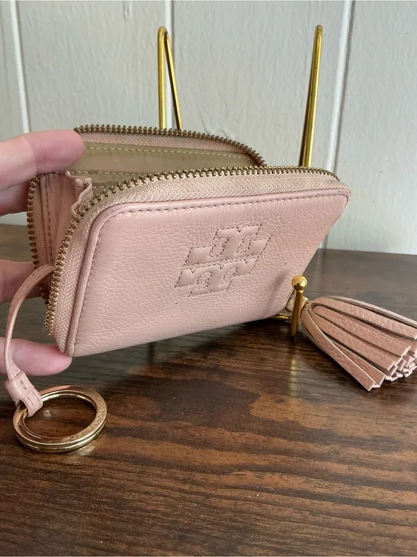Rare Vintage HTF Pink Leather Zip Around Tory Burch Small Keyring Wallet - Image 9