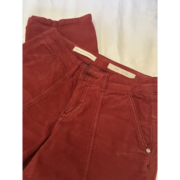 Pilcro Letterpress STET Corduroy Pants 27 Rust Red Straight Leg Anthropologie - Image 2