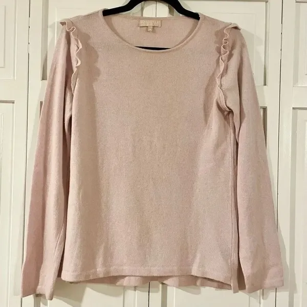 Benedetta B pink ruffle shoulder merino wool cashmere blend sweater M - Image 3