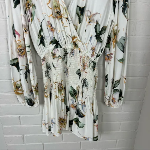 Shore Floral Smocked Waist Mini Dress Size XS - Image 4