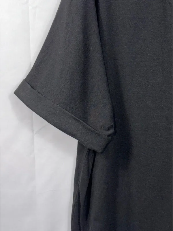 Womens XL Black V Neck Pocket Tee Rolled Sleeve Stretch Casual Oversized Top - Image 3