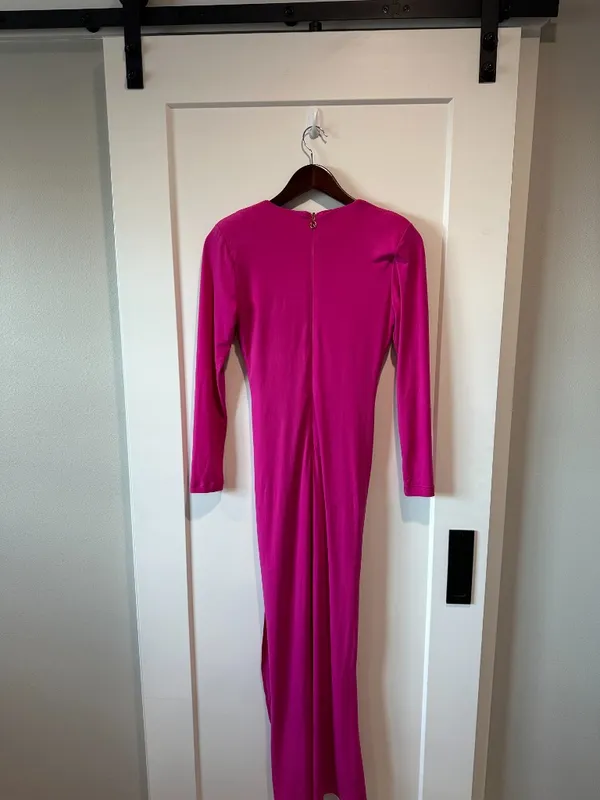 Nookie Pink Fuchsia Farrah Evening Gown Long Sleeve Stretch L - Image 3