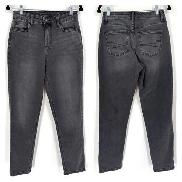 American Eagle Charcoal Gray Super Hi Rise Mom‎ Jeans Size 4 - Image 2