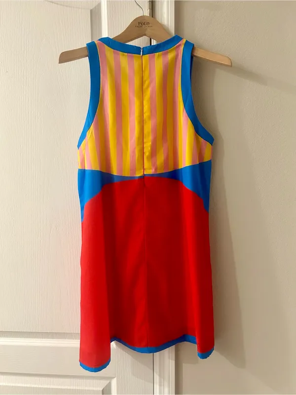 Colorblock Mini Dress in Red, Blue & Yellow Stripe - Image 3