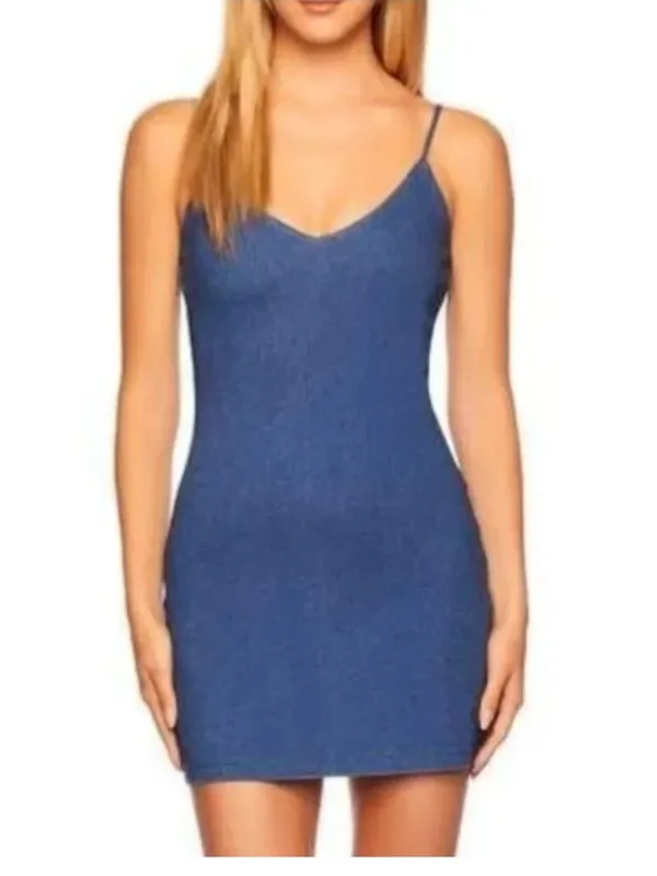 Susana Monaco Denim Mini Slip Dress Size Medium NWT Stretchy Bodycon Blue - Image 4