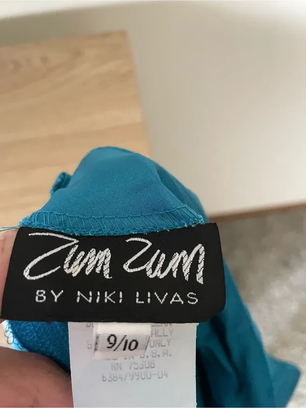 Zum Zum By Niki Livas Vintage 90s Y2K Sequin Halter Satin Prom Dress Teal 9/10 - Image 3