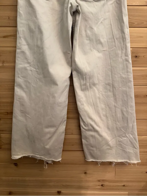 Oat 8/29 Cream High Rise Wide Leg Cotton Blend Pants Raw Edge Summer Casual - Image 4