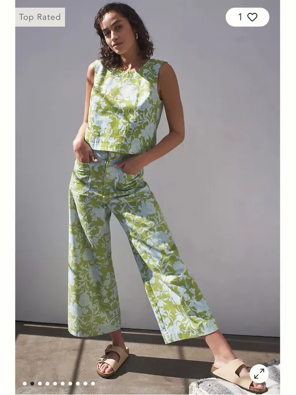 Maeve by Anthropologie London Green Blue Floral Wide Leg Pants size XS EUC - Image 2