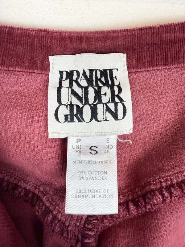 Prairie Underground Yr Arrow Pants Burgundy Wine Corduroy Wide Leg Size Small - Image 11
