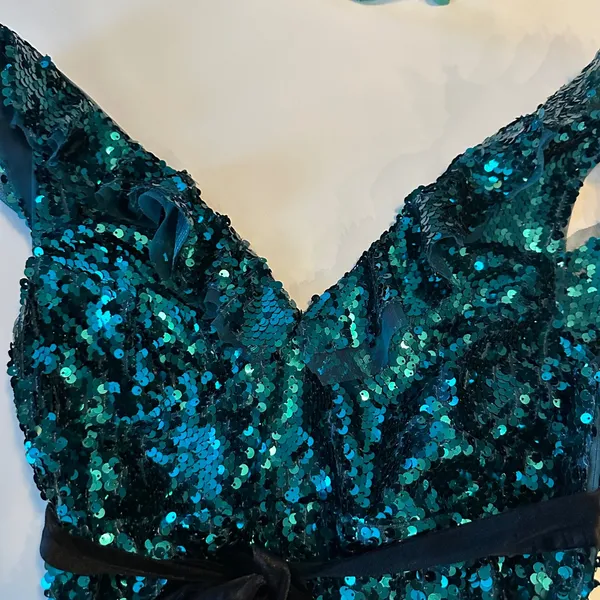 Free People green sequin siren ruffle party dress size 8‎ holiday wedding guest - Image 5