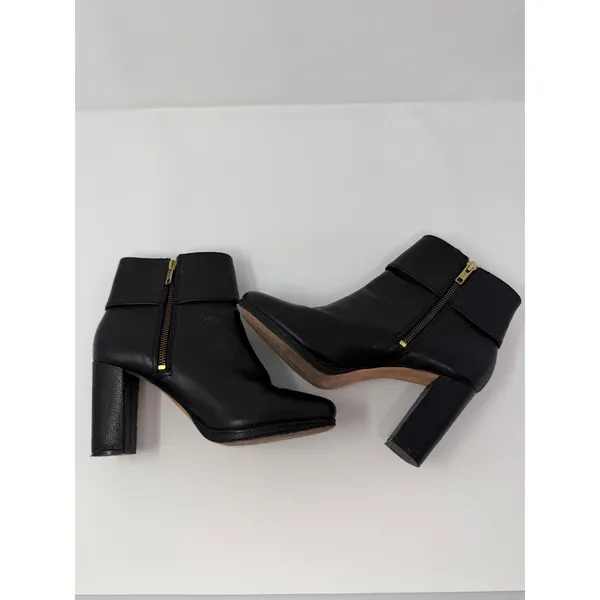Kate Spade Bridgette Black Pebble Leather Gold Button Platform Block Heel 7.5 - Image 12