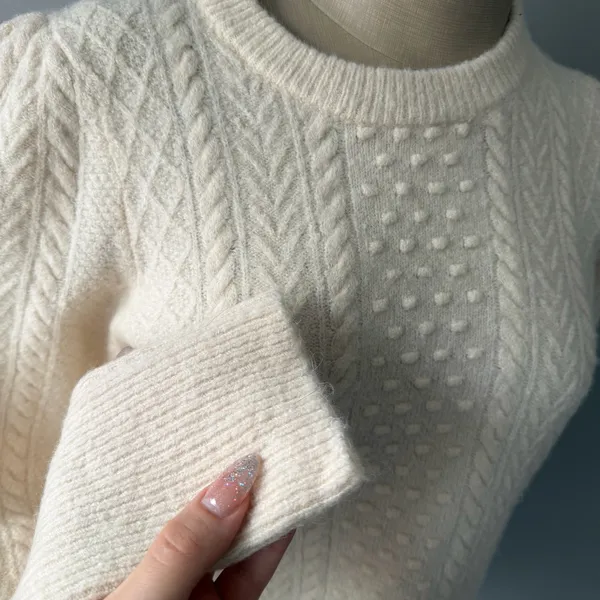 J.Crew Cream Cable Knit Sweater Women’s Large Ivory Wool Blend - Image 6