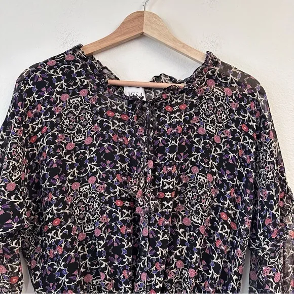 Misa Los Angeles Vera Floral Long-Sleeve Ruffle Blouse‎ Black Size Small - Image 5