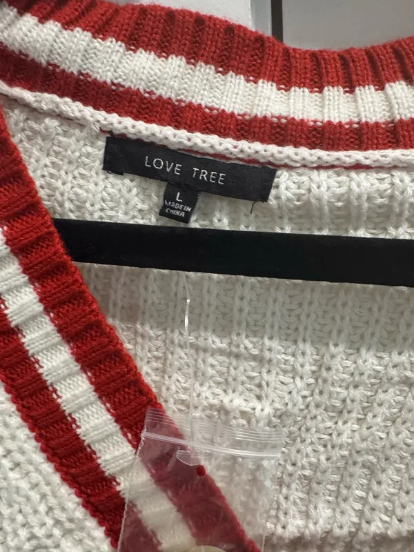 white/red striped cardigan with navy blue accents - Image 2