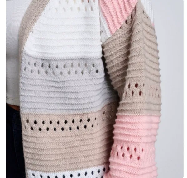 Tres Chic Boutique Open Front Knit Colorblock Cardigan New - Image 2
