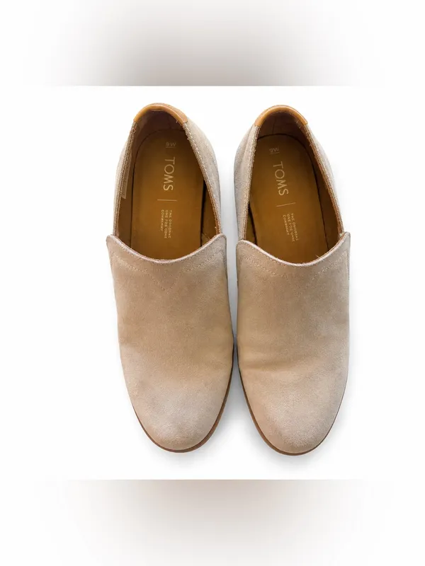 TOMS Women’s Size 9 Taupe Suede Slip-On Ankle Booties Low Block Heel - Image 2