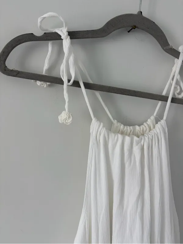 Old Navy White Cotton Sleeveless Tie Strap Crochet Trim Swing Maxi Dress M - Image 3