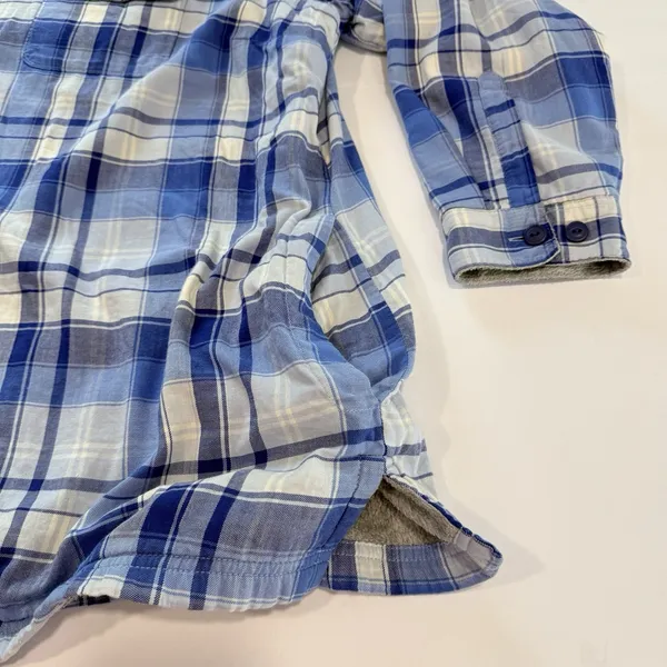 LL Bean Blue Plaid Sherpa Lined Flannel Hoodie Shirt Jacket Shacket Pockets 3X - Image 4