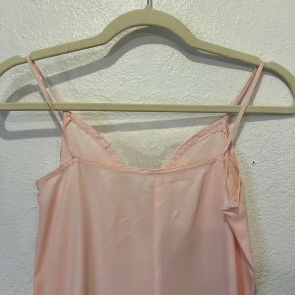 Vintage 1970s Handmade Pale Pink Lace Trim Silky Slip Lingerie Dress - XS - Image 6